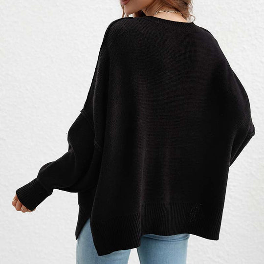 EB | Eleganter Einfarbiger Strickpullover Für Freizeit