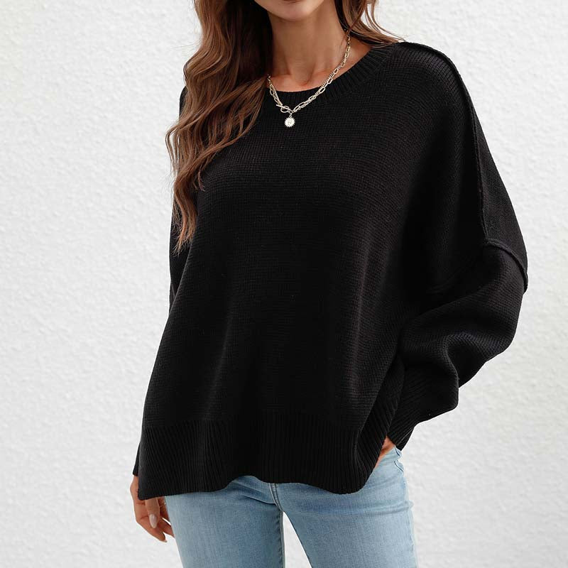EB | Eleganter Einfarbiger Strickpullover Für Freizeit