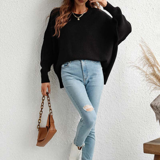 EB | Eleganter Einfarbiger Strickpullover Für Freizeit