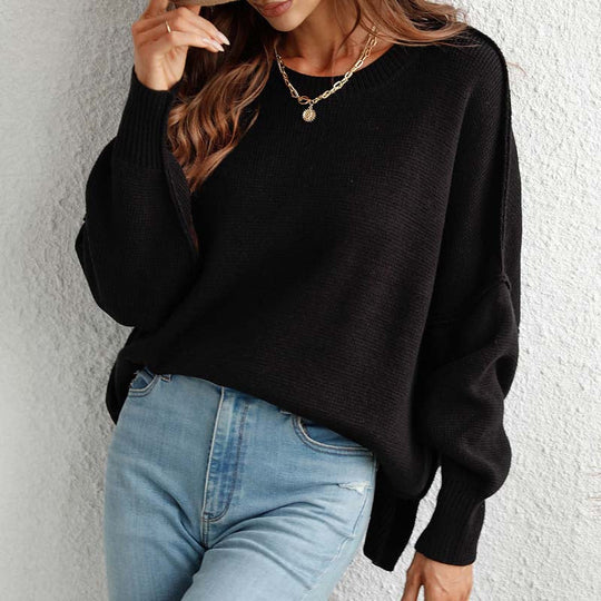 EB | Eleganter Einfarbiger Strickpullover Für Freizeit