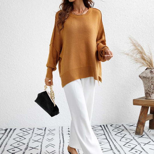 EB | Eleganter Einfarbiger Strickpullover Für Freizeit