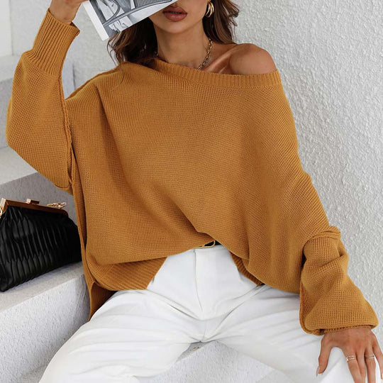 EB | Eleganter Einfarbiger Strickpullover Für Freizeit
