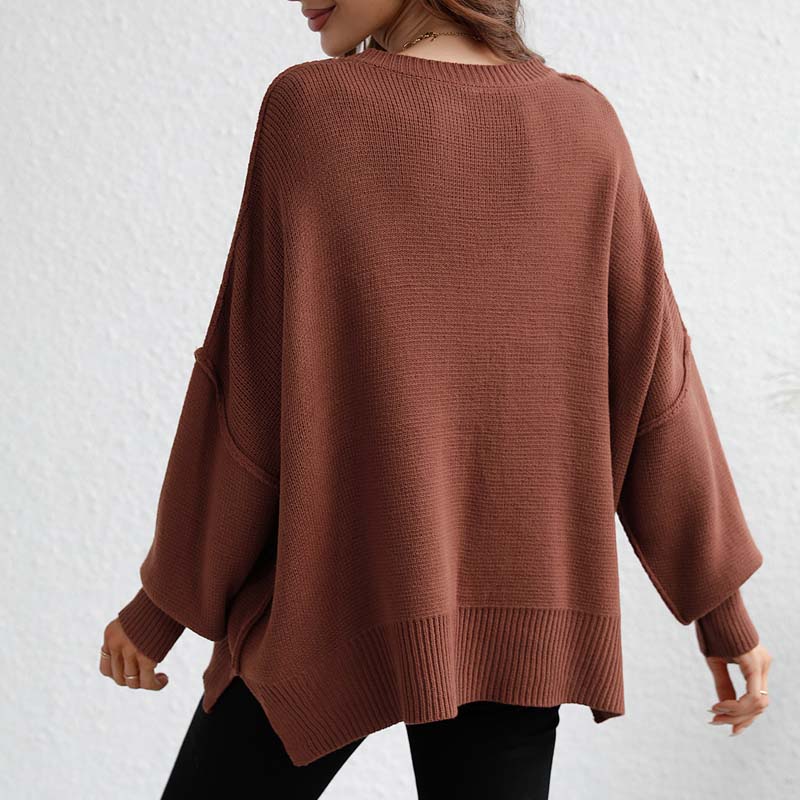 EB | Eleganter Einfarbiger Strickpullover Für Freizeit