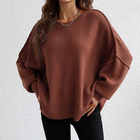 EB | Eleganter Einfarbiger Strickpullover Für Freizeit