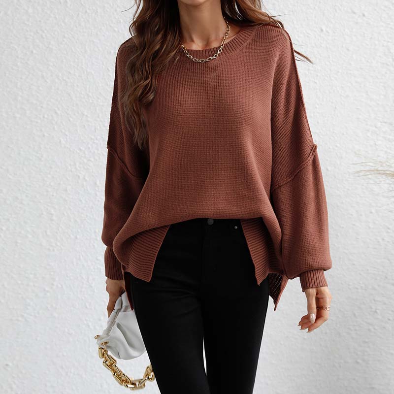 EB | Eleganter Einfarbiger Strickpullover Für Freizeit