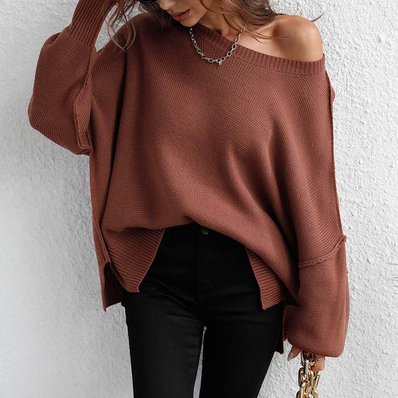 EB | Eleganter Einfarbiger Strickpullover Für Freizeit