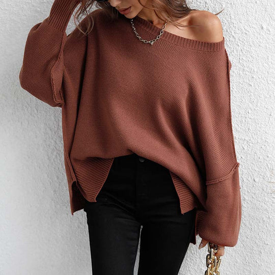 EB | Eleganter Einfarbiger Strickpullover Für Freizeit