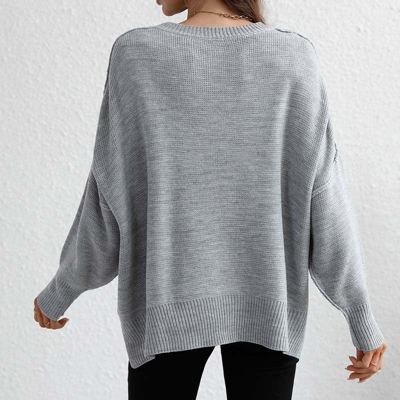 EB | Eleganter Einfarbiger Strickpullover Für Freizeit