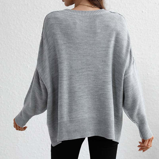 EB | Eleganter Einfarbiger Strickpullover Für Freizeit