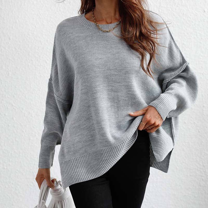 EB | Eleganter Einfarbiger Strickpullover Für Freizeit