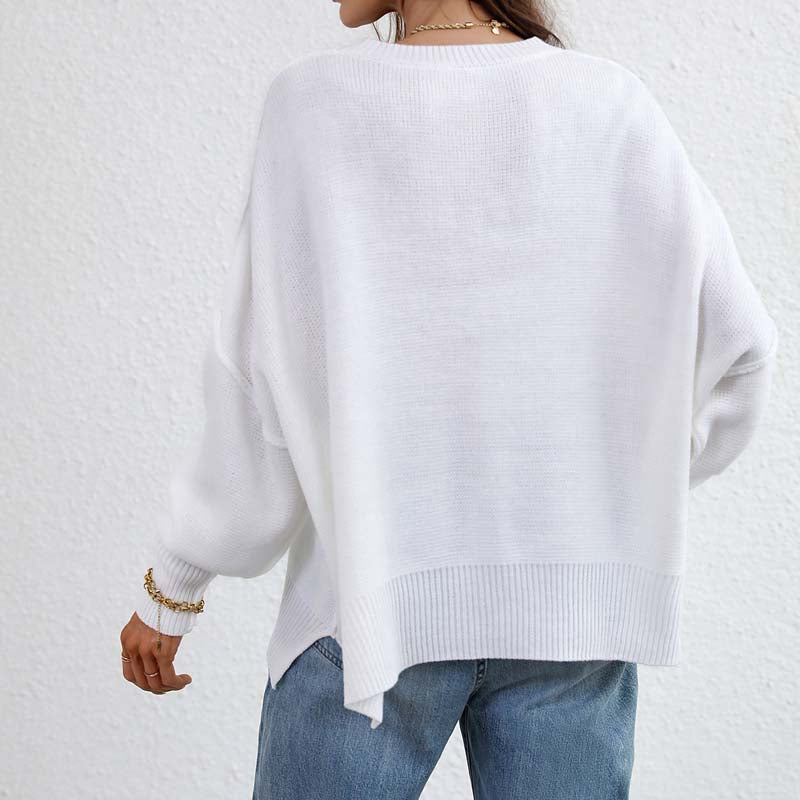 EB | Eleganter Einfarbiger Strickpullover Für Freizeit