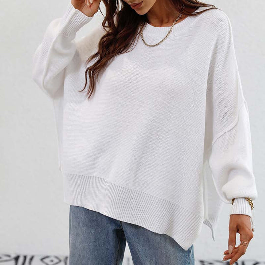 EB | Eleganter Einfarbiger Strickpullover Für Freizeit