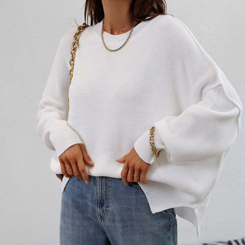 EB | Eleganter Einfarbiger Strickpullover Für Freizeit