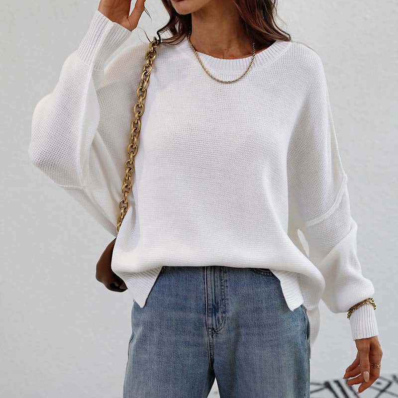 EB | Eleganter Einfarbiger Strickpullover Für Freizeit