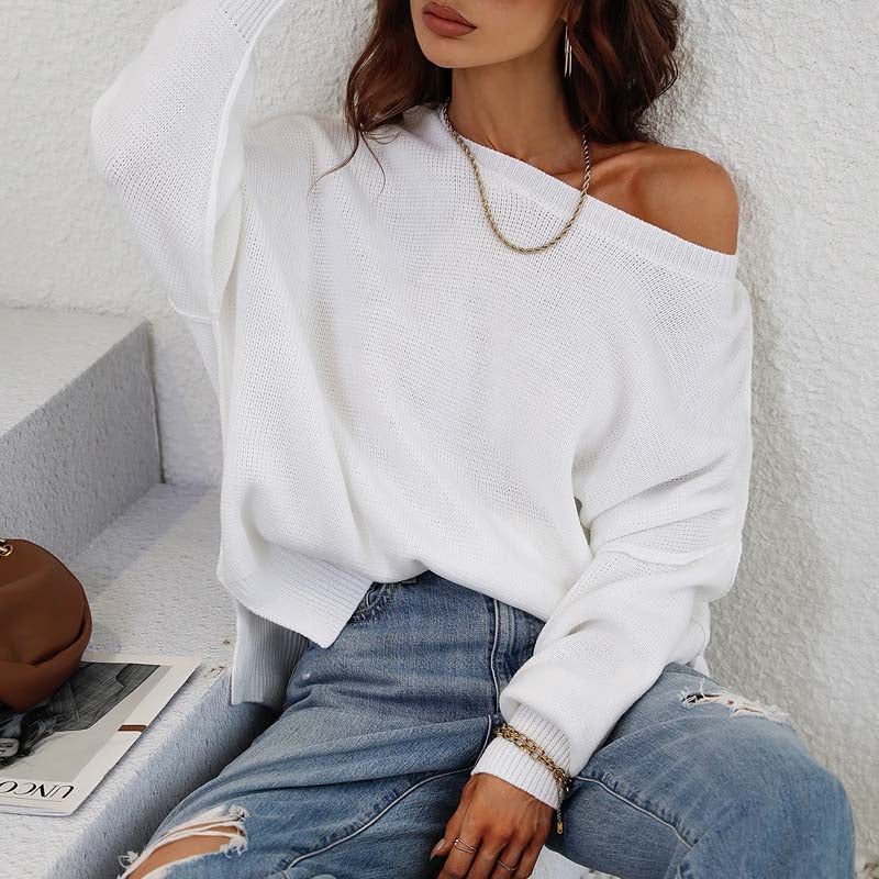 EB | Eleganter Einfarbiger Strickpullover Für Freizeit