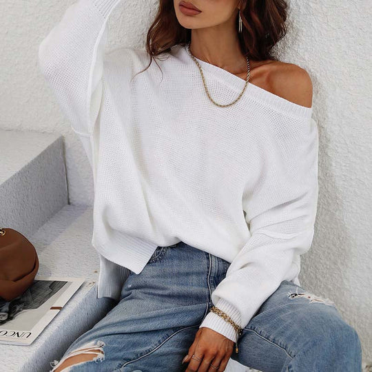 EB | Eleganter Einfarbiger Strickpullover Für Freizeit