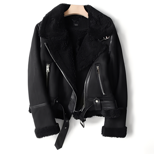 EB | Warme Bikerjacke aus Schaffell für Frauen