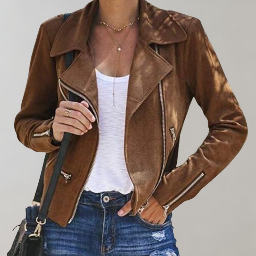 EB | Wildleder Bikerjacke mit Reißverschluss für Damen