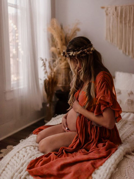 EB | Schwangerschafts-Chaps für Fotoshootings, Babyparty-Kleider mit Knöpfen, Kordelzug, Rückenfrei