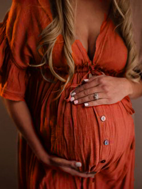 EB | Schwangerschafts-Chaps für Fotoshootings, Babyparty-Kleider mit Knöpfen, Kordelzug, Rückenfrei