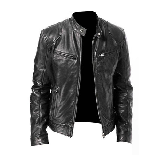 EB | Herren Lederjacke - Biker Stil mit Stehkragen