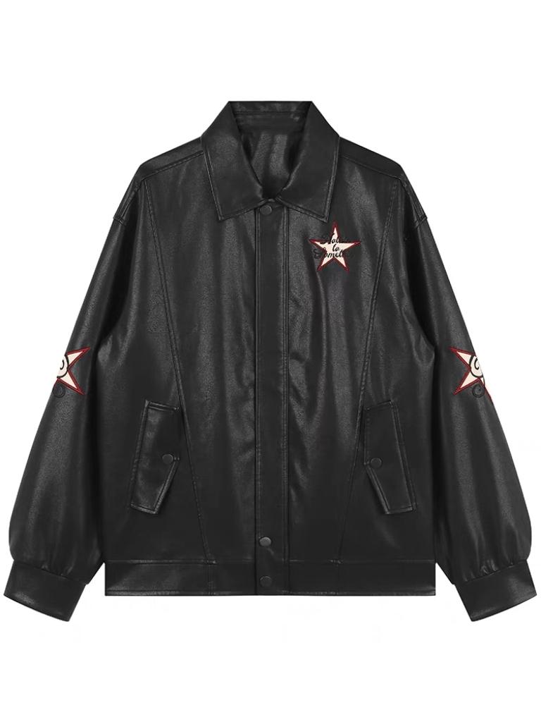 EB | Lederjacke mit Reverskragen Und Stickerei