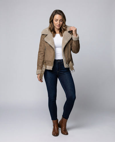 EB | Damen Bikerjacke aus Wildleder mit warmem Fleece-Futter