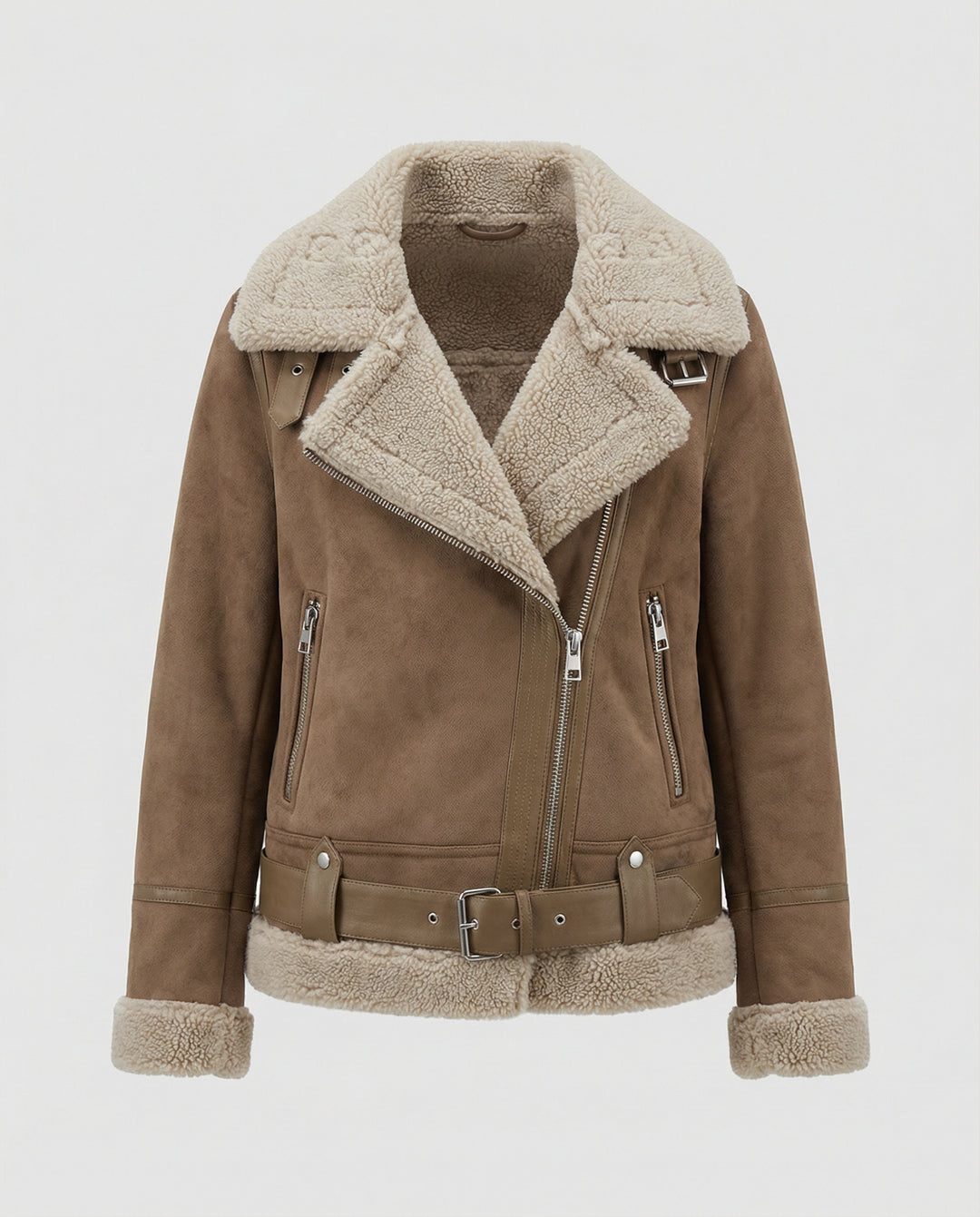 EB | Damen Bikerjacke aus Wildleder mit warmem Fleece-Futter