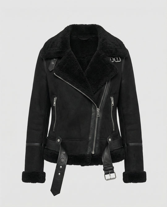 EB | Damen Bikerjacke aus Wildleder mit warmem Fleece-Futter