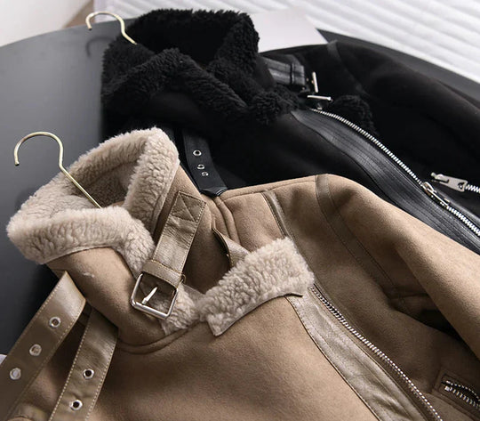EB | Damen Fleece Sherpa Bomberjacke mit Reißverschluss