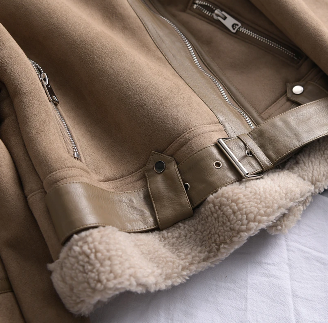 EB | Damen Fleece Sherpa Bomberjacke mit Reißverschluss