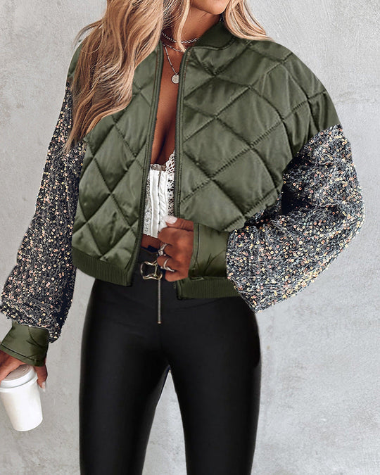 EB | Kurze gesteppte Jacke mit Pailletten für Frauen