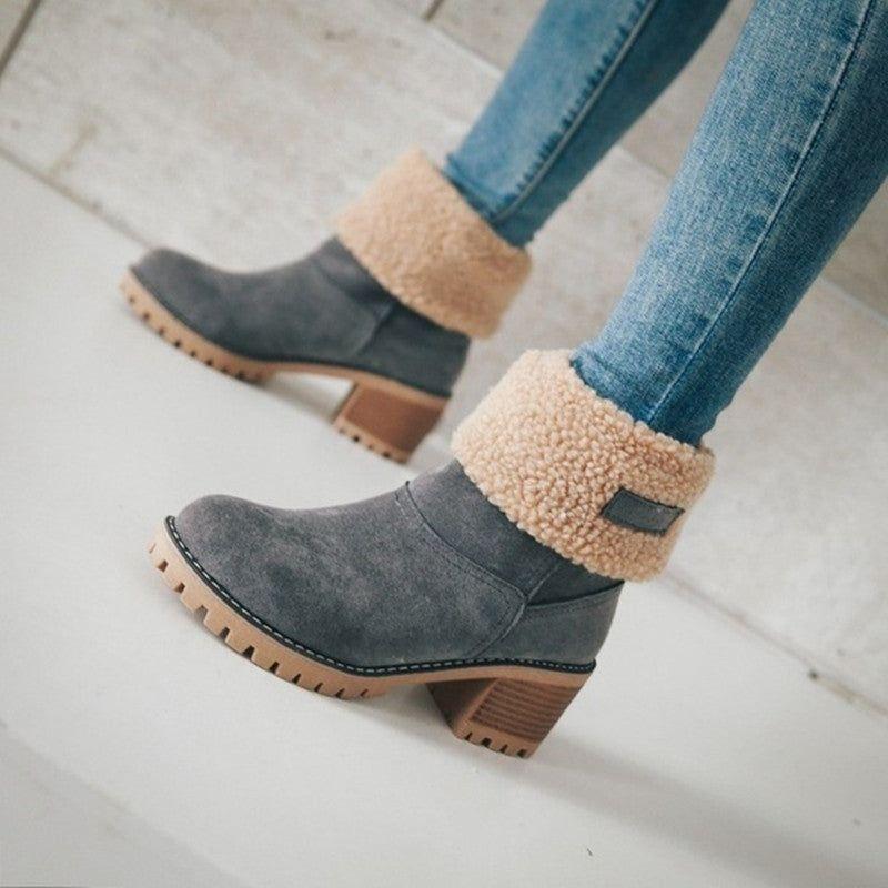 EB | Warme Teddy Damen Stiefeletten mit Absatz