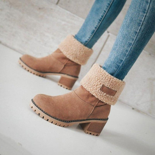 EB | Warme Teddy Damen Stiefeletten mit Absatz