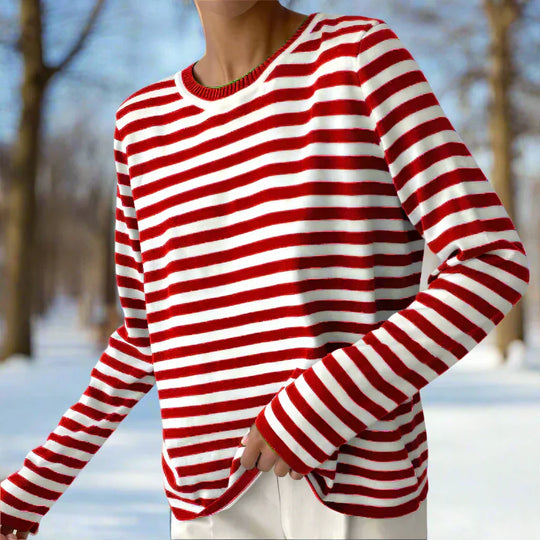 EB | Langarm-T-Shirt Gestreift Rundhals Relaxed Fit Atmungsaktive Baumwolle