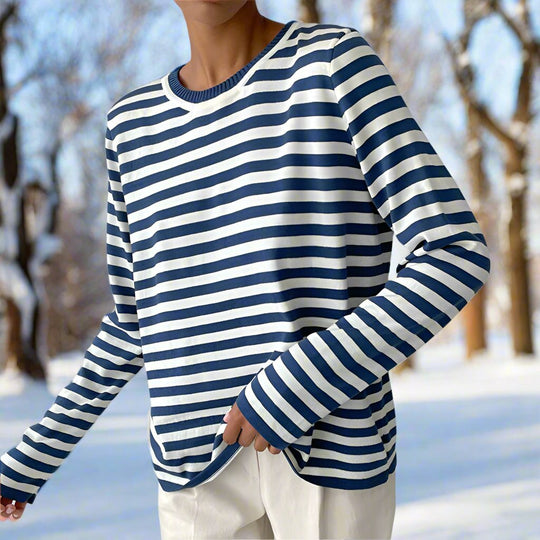 EB | Langarm-T-Shirt Gestreift Rundhals Relaxed Fit Atmungsaktive Baumwolle