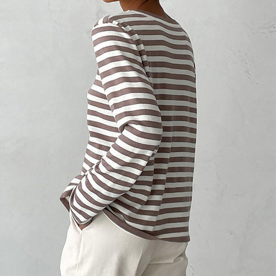 EB | Damen Gestreiftes Rundhalslangarm-Top