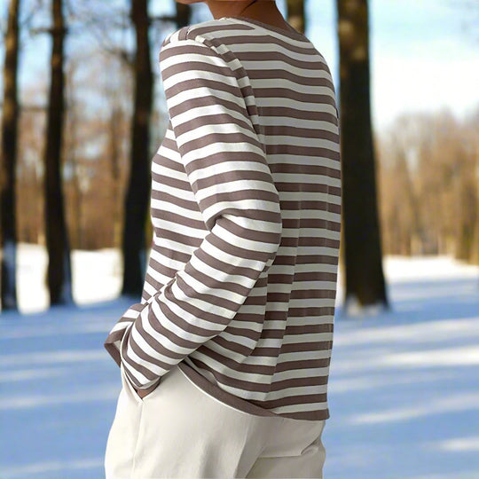 EB | Langarm-T-Shirt Gestreift Rundhals Relaxed Fit Atmungsaktive Baumwolle