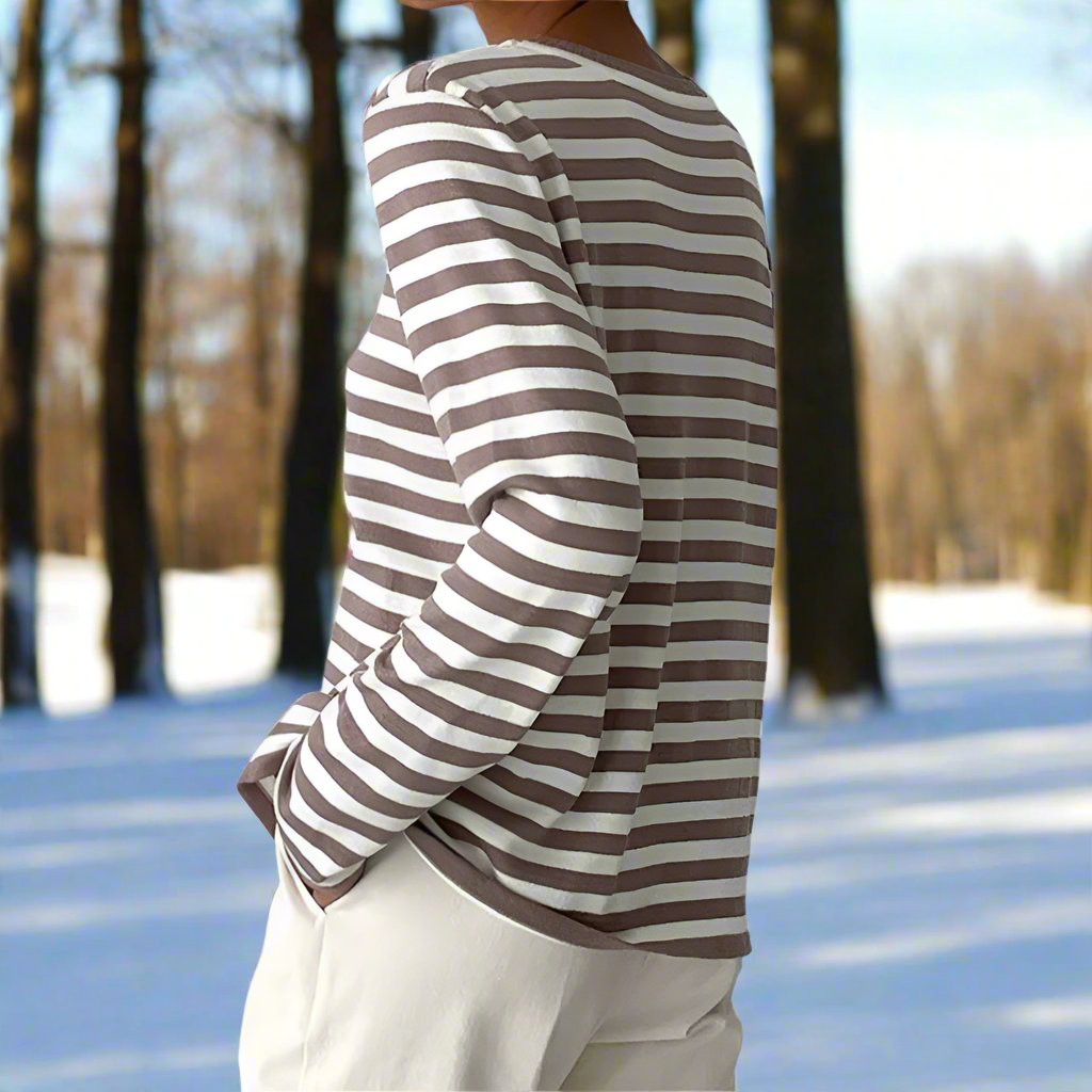 EB | Baumwolle Top Horizontale Streifen Langarm Top