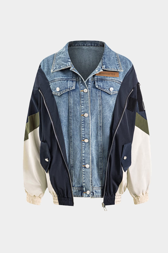 EB | Patchwork Jacke mit Denim und Nylon Elementen Lässig und Individuell