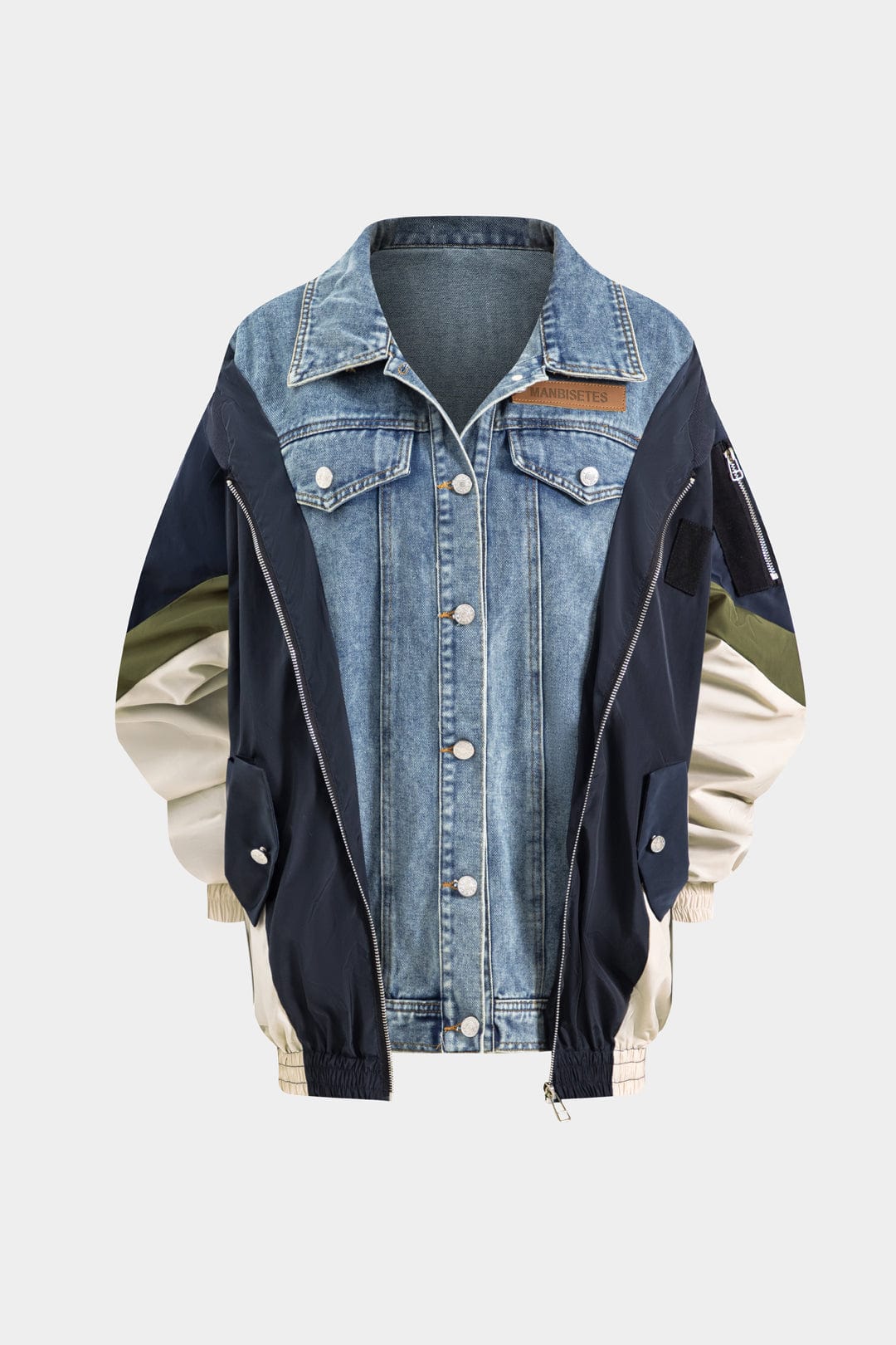 EB | Patchwork Jacke mit Denim und Nylon Elementen Lässig und Individuell