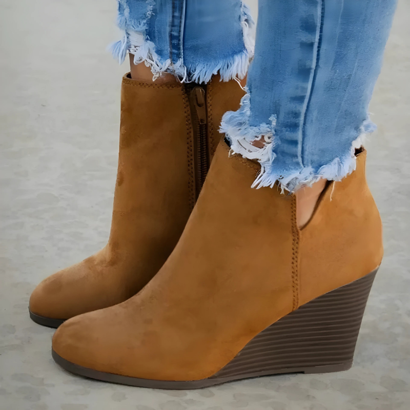 EB | Stiefeletten - Faux Wildleder - Keilabsatz - Seitenreißverschluss
