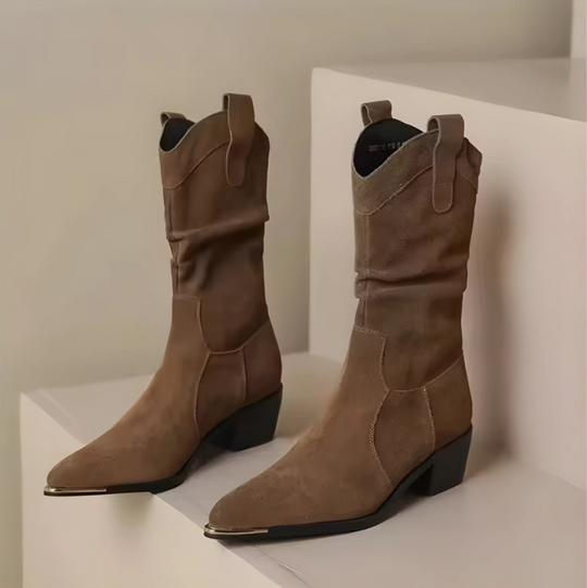 EB | Stiefel - Wildleder - Knöchellang - Spitz Zulaufend - Metall-Zehenschutz - Blockabsatz