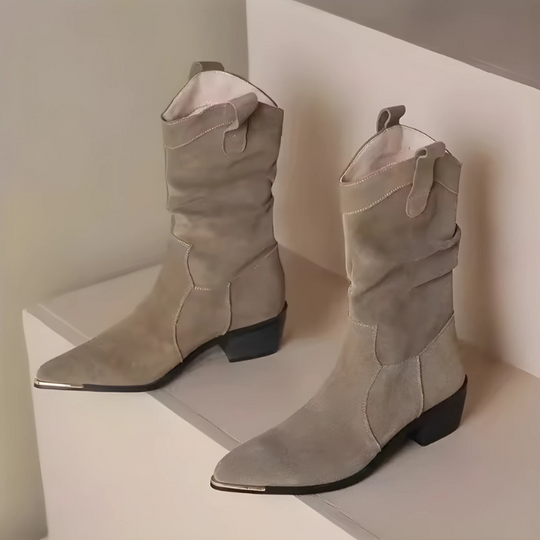 EB | Stiefel - Wildleder - Knöchellang - Spitz Zulaufend - Metall-Zehenschutz - Blockabsatz