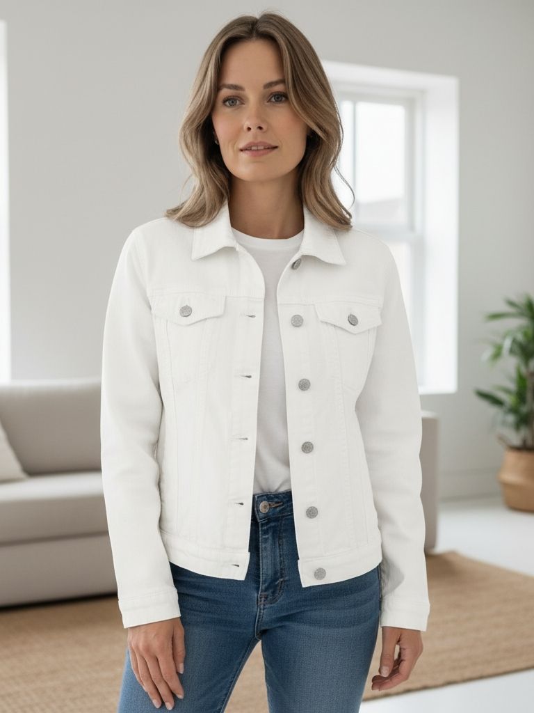 EB | Damenjeansjacke Aus Strapazierfähigem Material mit Knöpfen und Schicken Taschen