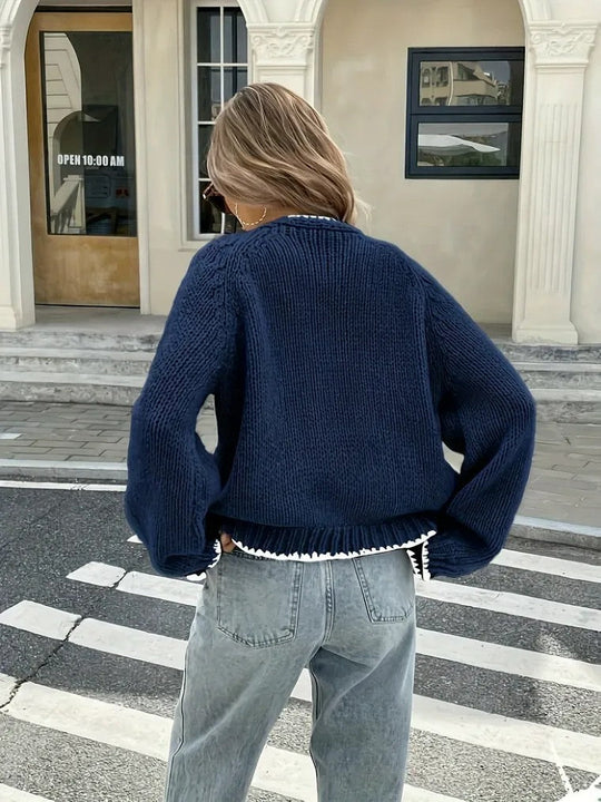 EB | Damen Strick-Cardigan mit V-Ausschnitt und Schleifenverschluss