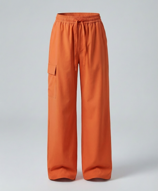 Damen leichte packbare Outdoor-Hose mit weitem Bein elastischem Bund und aufgesetzten Seitentaschen EB