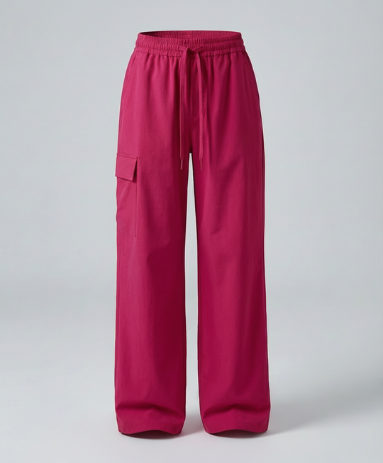 Damen leichte packbare Outdoor-Hose mit weitem Bein elastischem Bund und aufgesetzten Seitentaschen EB