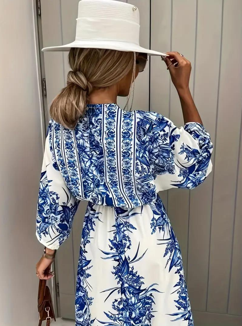 EB | Halbarm V-Ausschnitt Sommerkleid Langes Kleid