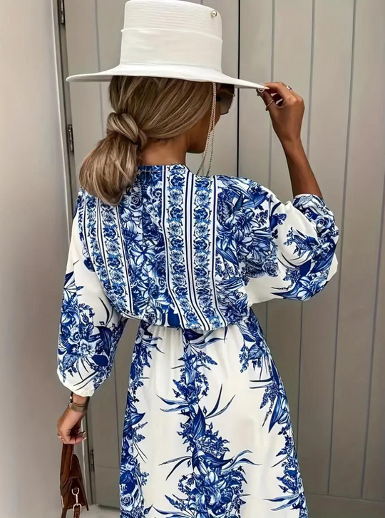 EB | Halbarm V-Ausschnitt Sommerkleid Langes Kleid